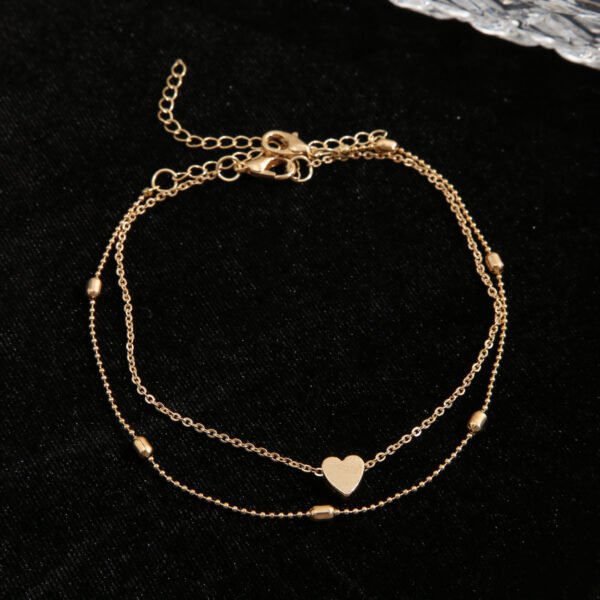 New Round Beads Double Layers Loving Heart Peach Heart Anklet Simple Multi-layer - Image 3
