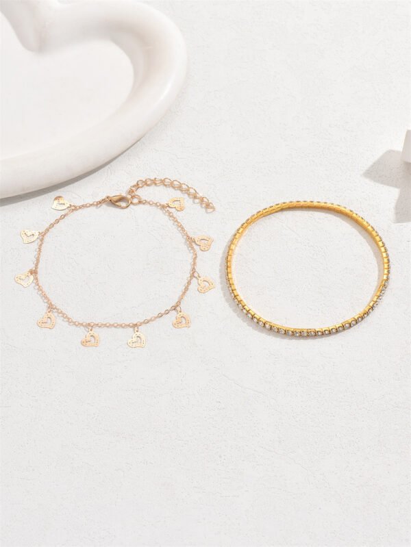 Hollow Heart Tassel Gang Drill Anklet Two-piece Set For Women - Image 3