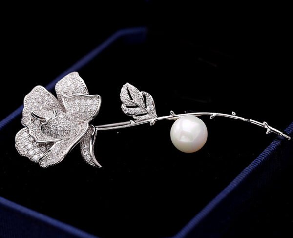 Women's Fashion Pearl Inlaid Zircon Camellia Brooch - Image 5