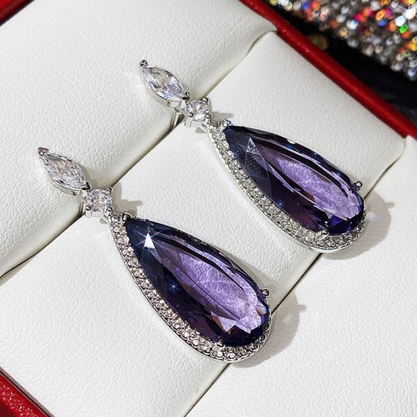 Micro-inlaid Purple Zircon Long Women Bridal Earrings - Image 2