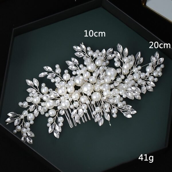 Bridal Handmade Silver Hair Comb Pearl Rhinestone Hair Accessories - Image 6